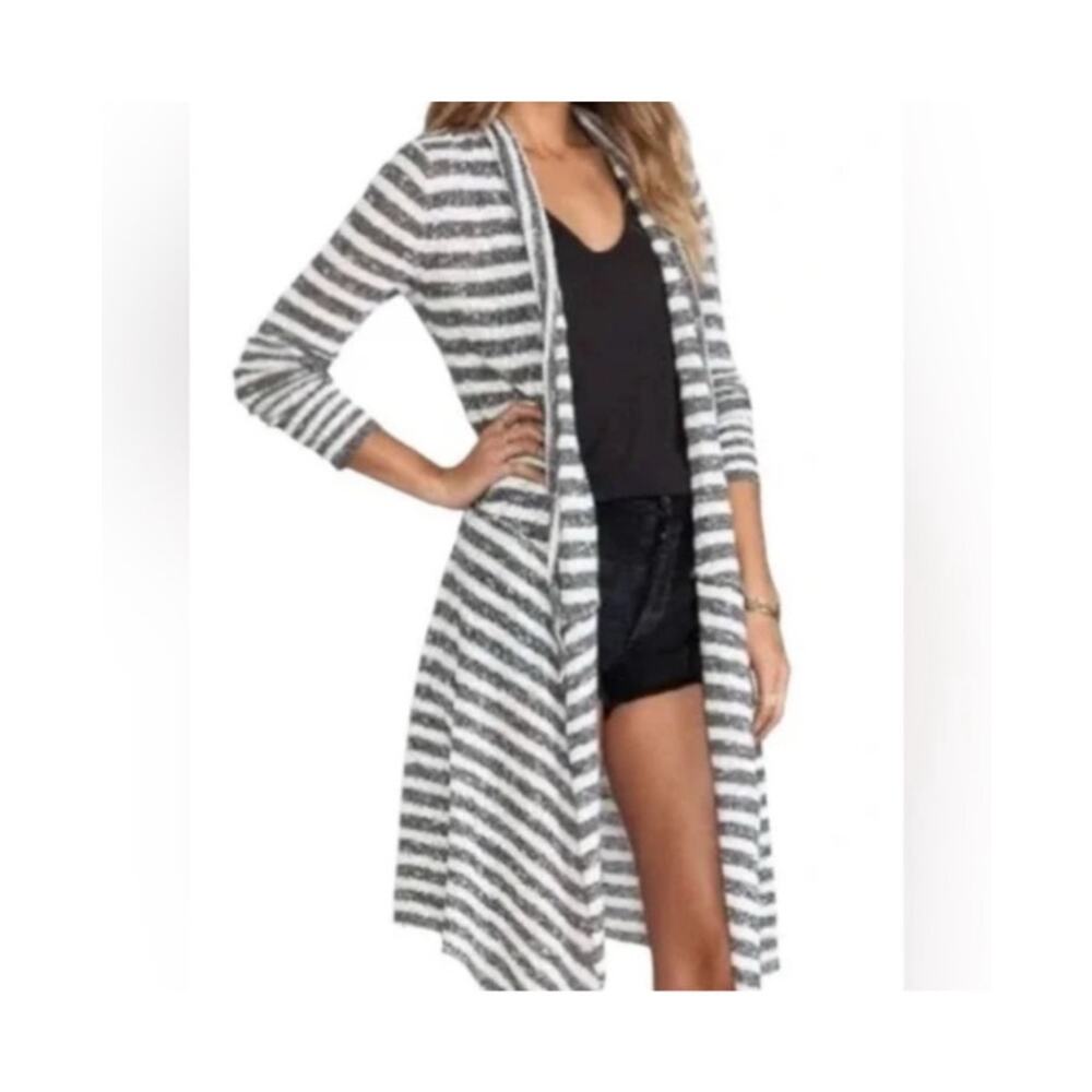 Free People Forget Me Not Striped Open Front Cardigan Size Large Duster Flawed